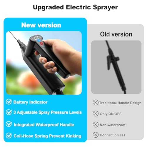 SideKing Electric Sprayer Wand, 3 Adjustable Pressures Battery Powered Garden Sprayer Wand with 31" Telescopic Wand, 16.4FT Hose, 4 Nozzles, Portable Water Sprayer for Lawn, Weed, Yard Care
