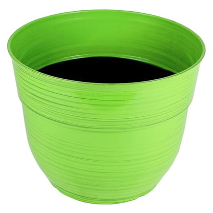 Garden Elements Indoor/Outdoor Glazed Brushed Happy Plastic Planter, Large, Bright Green, 15" - color: Bright Green
