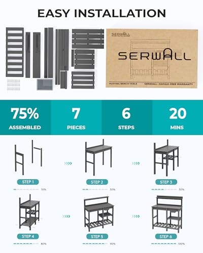SERWALL Outdoor Potting Bench with Removable Sink,Gardening Table,Grey - color: Gray, size: Classic