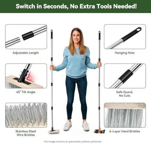 4-in-1 Weeding Tool with Hoe, Grabber, Pruning Shears & Scrub Brush,Garden Hoe & Weed Puller Tool with Long Handle,Dandelion Heavy Duty Uprooting Tool for Lawn Yard Garden - color: black