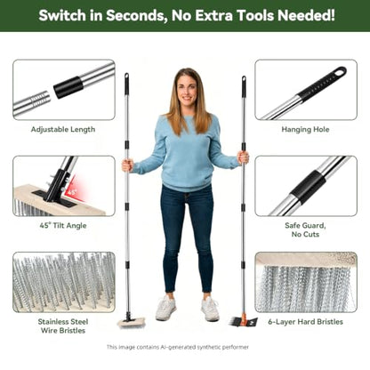 4-in-1 Weeding Tool with Hoe, Grabber, Pruning Shears & Scrub Brush,Garden Hoe & Weed Puller Tool with Long Handle,Dandelion Heavy Duty Uprooting Tool for Lawn Yard Garden - color: black