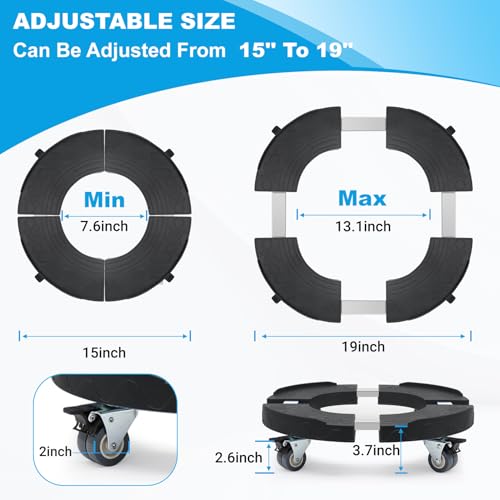 Trash Can Dolly Wheels, Adjustable 15-19 Inch Round Roller with Locking Wheels 440 LBS Heavy Duty Drum Cart Multi Function Rolling Dollies Stand Plant Caddy, Black - color: Black