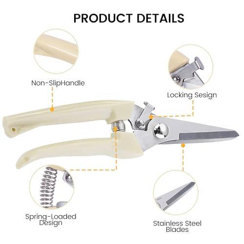 Straight Blade Stainless Steel Pruning Shears for Garden - Rust Resistant Branch Cutter with Non-Slip PP Handle - color: Beige, size: Straight mouth