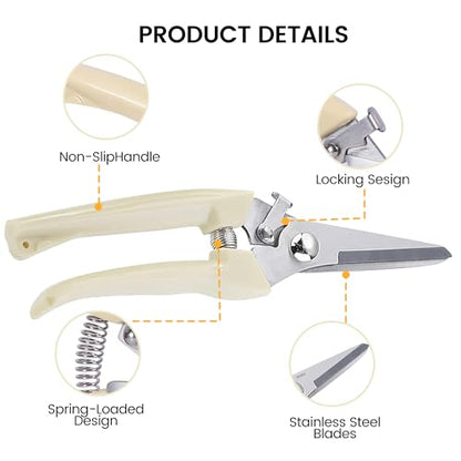 Straight Blade Stainless Steel Pruning Shears for Garden - Rust Resistant Branch Cutter with Non-Slip PP Handle - color: Beige, size: Straight mouth