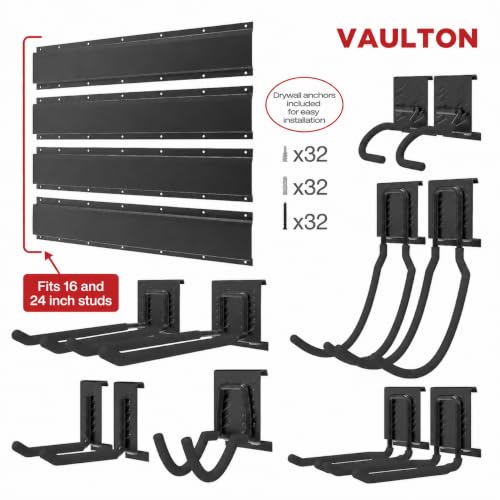 VAULTON 96" Garage Wall Organizer, Metal Tool Rack, 4 Rails 11 Hooks - size: 96" - 15 piece kit