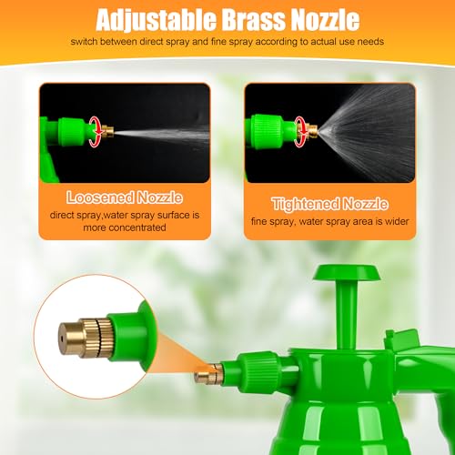 3Pcs 1/2 Gallon Hand Pump Sprayer with Adjustable Nozzle, White & Green - color: Green