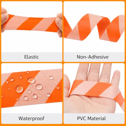 Notoke 2 Rolls Flagging Tape with Orange Silver Stripes, 1 inch x 300ft Non Adhesive PVC Marking Ribbon Surveyors Tape for Hunting Trail Boundaries Hazardous Areas Marking Halloween Party Decors