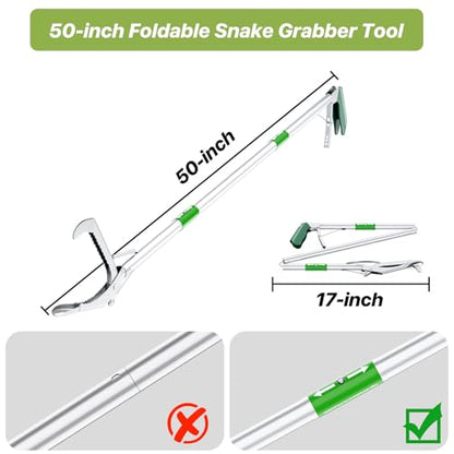 50" Foldable Grabber Reacher Tool with Green Handle, Extra Long Lightweight Trash Pickup & Litter Picker, 3-Fold Stainless-Steel Reaching Aid for Home, Office & Garden Use