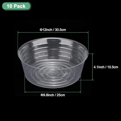 M METERXITY 10-Pack Plastic Plant Saucer, 12 Inch Clear Thin Plant Saucer Drip Tray for Indoor/Outdoor, Planter Liners Nursery Pots - size: 12 Inch