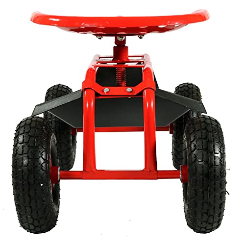 Sunnydaze Rolling Garden Cart with Swivel Seat and Storage, Red - color: Red
