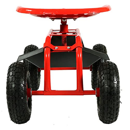 Sunnydaze Rolling Garden Cart with Swivel Seat and Storage, Red - color: Red