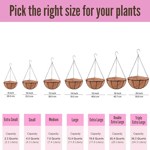 LaLaGreen Hanging Baskets for Plants (8 in, 2 Pack) Coco Liner Flower Pots - size: 8" x 2 Pack