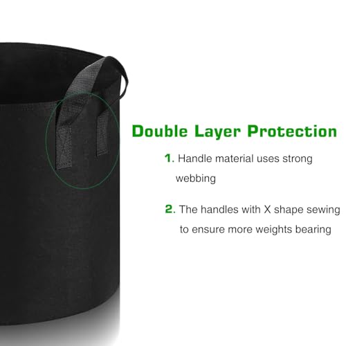 12-Pack 5 Gallon Grow Bags Heavy Duty Thickened Nonwoven Fabric Pots with Durable Handles - size: 5 Gallon