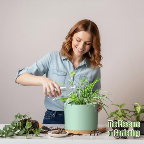 10/9/8 Inch Plant Pots 3 Pack, with Drainage Hole & Saucers - color: Matte Green&brown