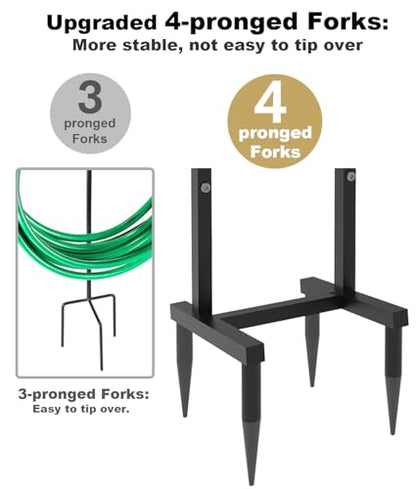 Artigarden Outdoor Garden Hose Holder Freestanding with 4 Spikes, Heavy Duty Metal Water Hose Reel Stand Hanger Rack Organizer Holds Storage 150ft Hose for Outside Yard Lawn, Black - style: Nozzle Style