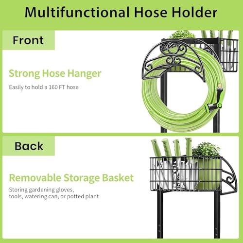 TomCare Garden Hose Holder, 4 Spikes Water Hose Hanger for 160FT Hose - color: All Black