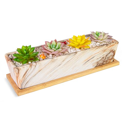 Succulent Pots, 12.1'' Ceramic Pots for Indoor Plant, Window Sill Planter - color: Brown