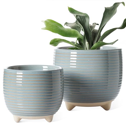 LE TAUCI Ceramic Plant Pots, 5.1 + 6.4 Inch, Set of 2, Reactive Glaze Gray - color: Reactive Glaze Gray