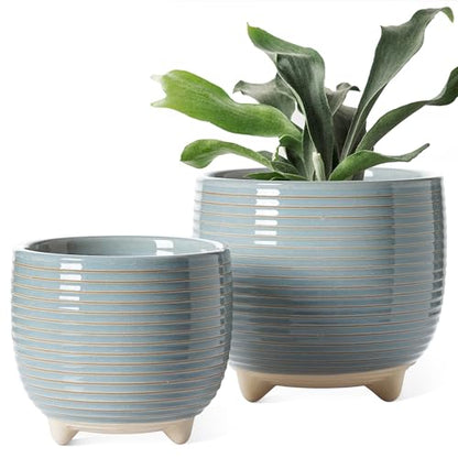 LE TAUCI Ceramic Plant Pots, 5.1 + 6.4 Inch, Set of 2, Reactive Glaze Gray - color: Reactive Glaze Gray