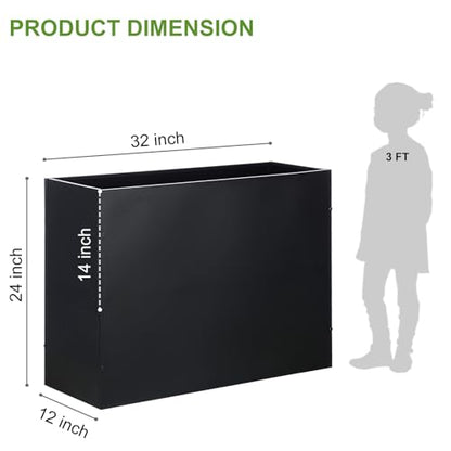 BAYN Large Metal Rectangular Garden Planter Box 32”x 12”x 24” - color: Black, size: 32”x 12”x 24”