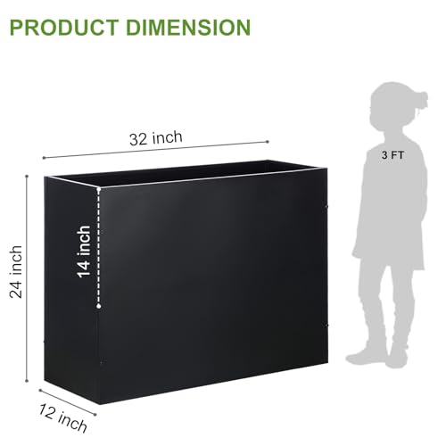 BAYN Large Metal Rectangular Garden Planter Box 32”x 12”x 24” - color: Black, size: 32”x 12”x 24”