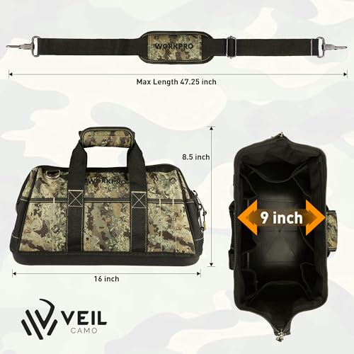 WORKPRO 16-Inch Wide Mouth Tool Bag with Water-Proof Molded Base - color: Camouflage