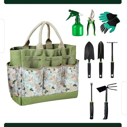 Gardening 9-Piece Heavy Duty Carbon Steel Gardening Tool Set – Rust-Proof, Ergonomic Non-Slip Handles with Durable Storage Tote Bag – Ideal Garden Gift by BRSS