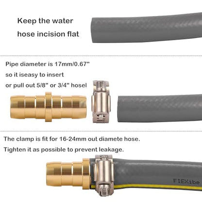 2 Pack Garden Hose Connector Repair Mender Kit with Stainless Clamp,Fits 3/4"-5/8" Water Hose Repair Fitting - size: 2-Set