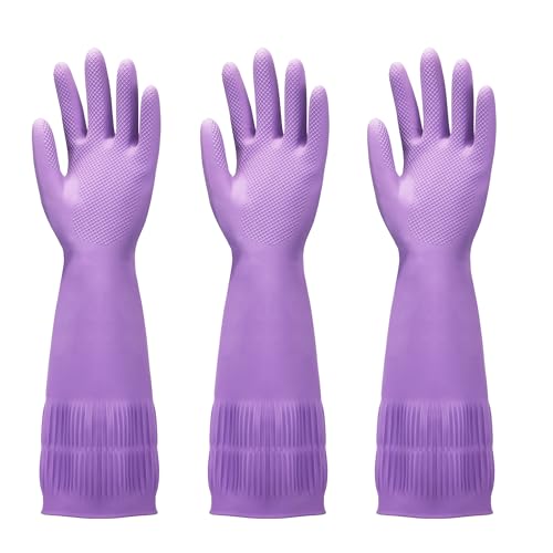 FMP Brands 3/6/12/60 Pairs 15 Inch Extra Long Rubber Dishwashing Gloves - Non-Slip for Cleaning, Kitchen, Bathroom, Gardening - color: Purple, size: Small (Pack of 6)