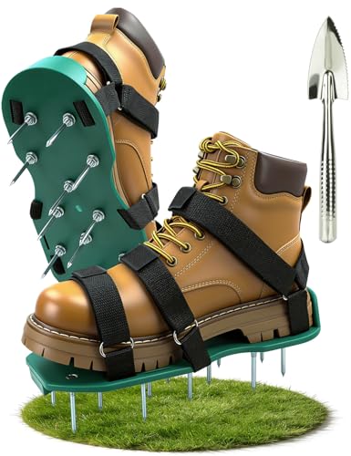 Lawn Aerator Shoes, Soil Aerator Grass Tool with Dual Hook & Loop Straps - color: Green