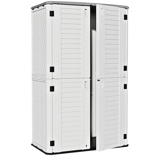 ZZM Large 67 Cu.ft Waterproof Storage Shed, Outdoor Storage Cabinet，Durable Resin Sheds for Patio Furniture, Garden Tools, Pool Accessories, Mower Storage (White) - color: White-52 cu ft