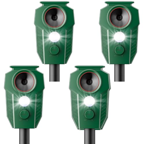Solar Ultrasonic Deer Repellent 4-Pack, Motion Sensor, Waterproof Outdoor