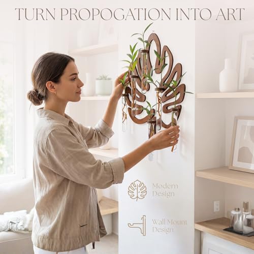 Leaf-Shaped Plant Hanging Propagation Stations with 6 Glass Vases & 1 Spare