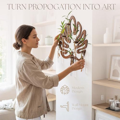Leaf-Shaped Plant Hanging Propagation Stations with 6 Glass Vases & 1 Spare