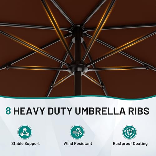 AreShark 9FT Outdoor Patio Umbrella with Tilt and Crank, Brown - color: Brown, size: 9ft