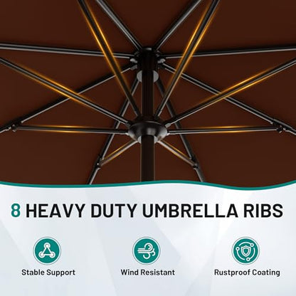 AreShark 9FT Outdoor Patio Umbrella with Tilt and Crank, Brown - color: Brown, size: 9ft