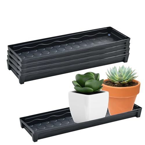 5 PCS Plastic Plant Tray Saucer Rectangular, Windowsill Plant Drainage Stand for Indoors Outdoor, Black Water Drip Tray for Flower Pot Planter, 16 x 4.5 x 1.6 Inch - color: Black