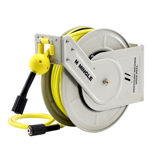 M MINGLE 1/4"×60ft Retractable Pressure Washer Hose Reel, 3600 PSI - size: 60 FT