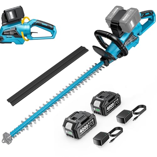 SEESII 24" Hedge Trimmer Cordless, 40V Electric Bush Trimmer, 2 Batteries - color: Sea Blue