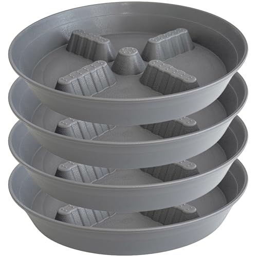4 Pack Plant Saucer 10 inch, 8 12 14 17 inch, Plant Stand Plastic Plant Saucers for Indoors Outdoor, Heavy Duty Flower Plant Risers for Inside Pots, Pot Saucers for Plants, Grow Bags Saucers - color: Gray, size: 10"-4 Pack