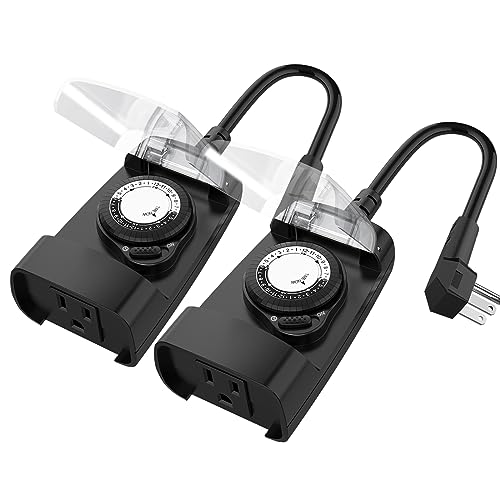 G-Homa 24 Hour Mechanical Outdoor Timer Outlet, Outdoor Timer for Lights, 3-Prong Outdoor Light Timer Waterproof for Home and Garden 15A 1/2HP Heavy Duty, CSA Listed [2 Packs] - style: 1/2HP 2Pack
