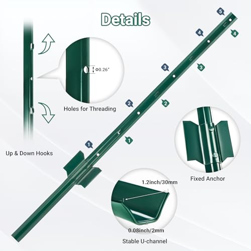 Metal Fence Posts 10 Pack, 3 FT Green Heavy Duty U Posts - color: Green, size: 3FT