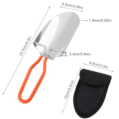 Folding Camping Shovel, Mini Lightweight Garden Shovel, Stainless Steel Hiking Trowel Entrenching Tool, Digging Shovel with Carrying Pouch, for Planting, Transplanting, Weeding, Digging Soil(8.8inch)