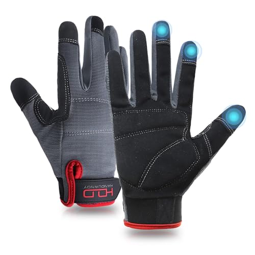 AIGEVTURE Mens Work Gloves Womens Utility Work Gloves Mechanic Gloves Touch Screen,Durable,Padded Knuckles & Palm Grey M - color: Grey, size: Medium (Pack of 1)