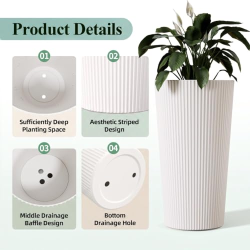 24" Tall Planters for Outdoor Plants with Insert, Set of 2 White - color: White-r