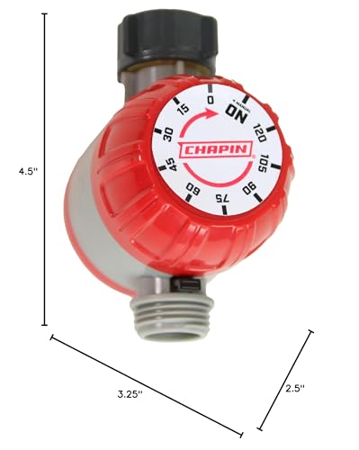 Chapin 41004: Mechanical Water Timer, Up to 120 Minutes of Watering, for Lawn and Gardens, Fits Standard Garden Hoses, Red/Gray - style: Mechanical Timer