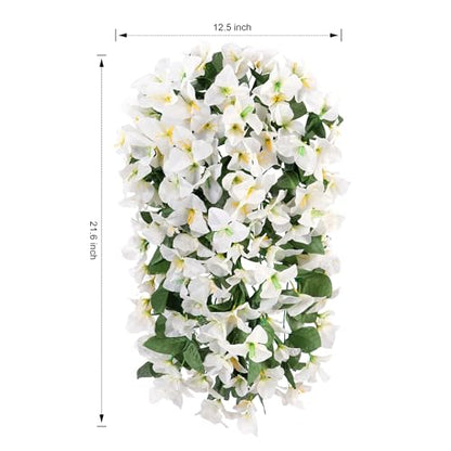 2 PCS Bougainvillea Artificial Hanging Flowers Plants for Outdoors, White - color: White