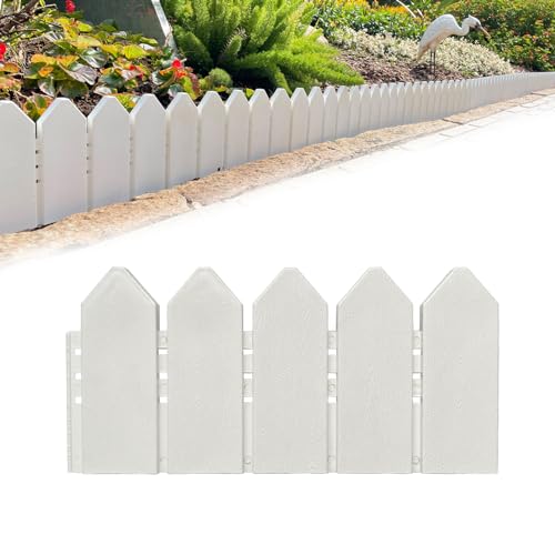 Garden Edging Border Kit 6.7 in Tall Decorative Double-Sided Wood-Look Fence Garden Border, Flower Bed Edging with 20 Anchoring Spikes, 9.3 Foot Kit (White) - color: White, 9.3ft