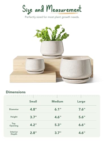LE TAUCI Plant Pots, 4.1+5.1+6.5 inch, Set of 3, Reactive Glaze Beige - color: Reactive Glaze Beige
