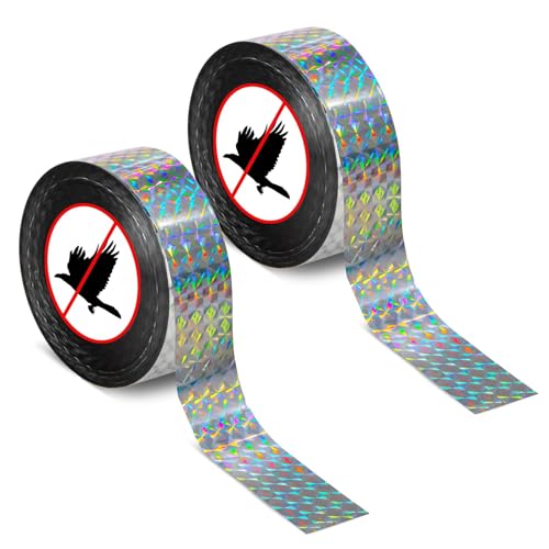 RAINFLOW Bird Scare Tape - 2 Rolls 300FT Reflective Ribbon for Garden